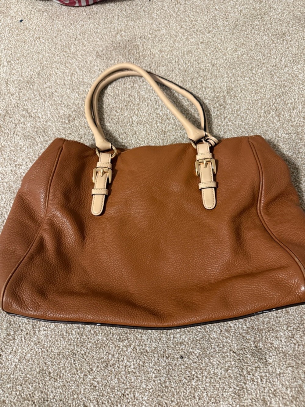 Michael Kors Pebbled Leather Satchel in Cognac with Cream Handles